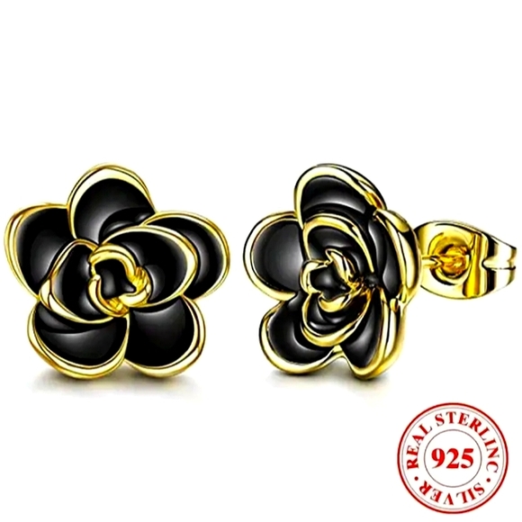 18K Gold Plated Sterling Silver "Night Shade" Floral Earrings - Picture 1 of 1